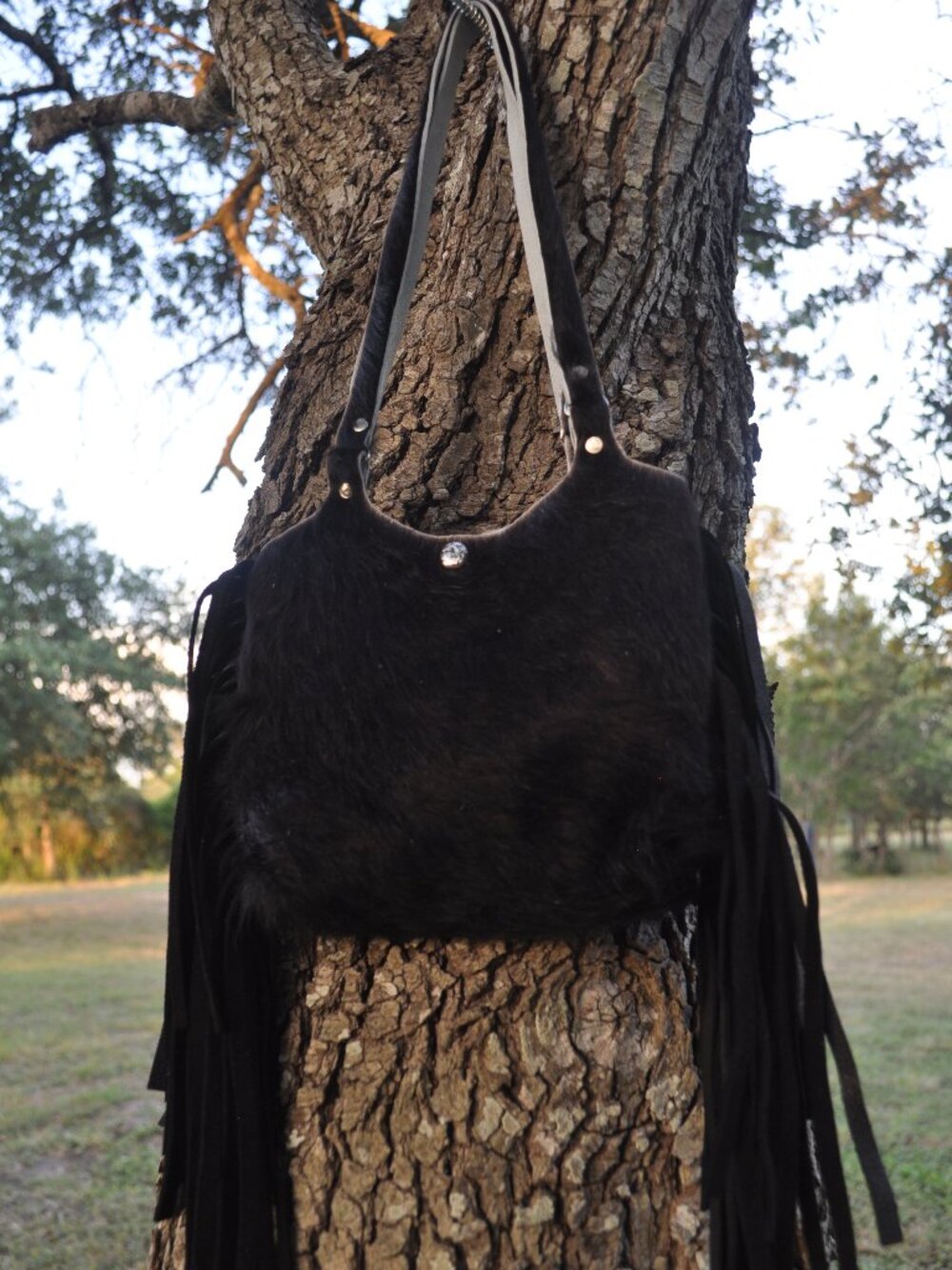 🖤 Handmade Black Cowhide Fringe Purse | Genuine Leather | One-of-a-Kind Western